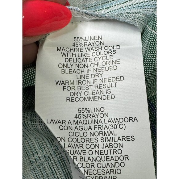 NWT Havanera Mens Green & Blue Plaid Short Sleeve Linen Blend Size M - Picture 11 of 11